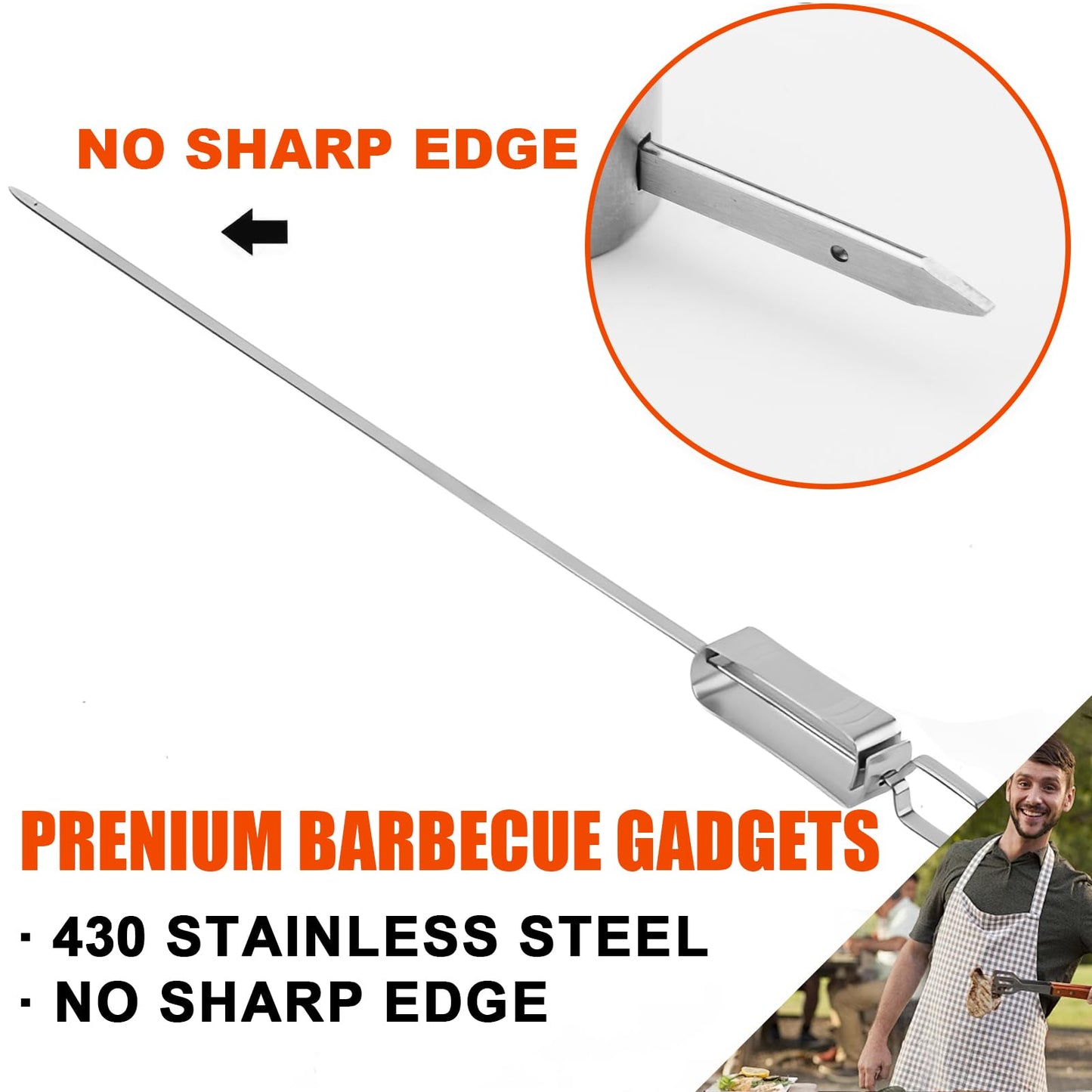 BBQ Skewers, Premium 304 Stainless Steel BBQ Skewers,15 Inch Heavy Duty Metal Kabob Sticks for Grilling, Reusable & Dishwasher Safe (12)