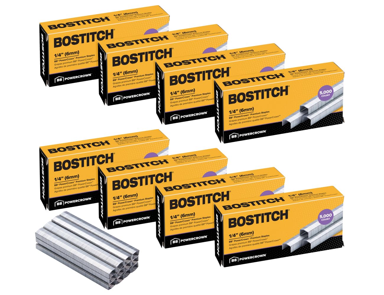 Bostitch Office B8 PowerCrown 0.25 Inch Staples, Pack of 40,000 Staples (STCRP21151/4-8), Silver