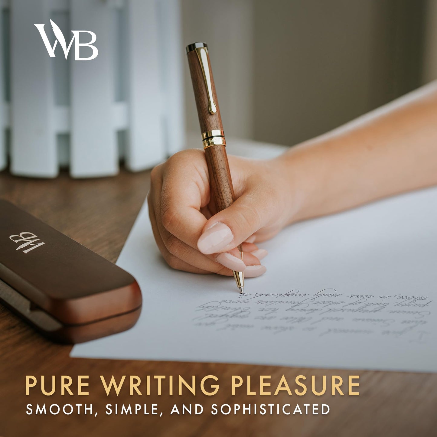 Wordsworth and Black Ballpoint Pen Set - Stunning Luxury Pen Bamboo Brownwood Gold Finish, Refillable, Best Ball Pen for Men & Women, Black Ink Refill, Elegant, Point Pen