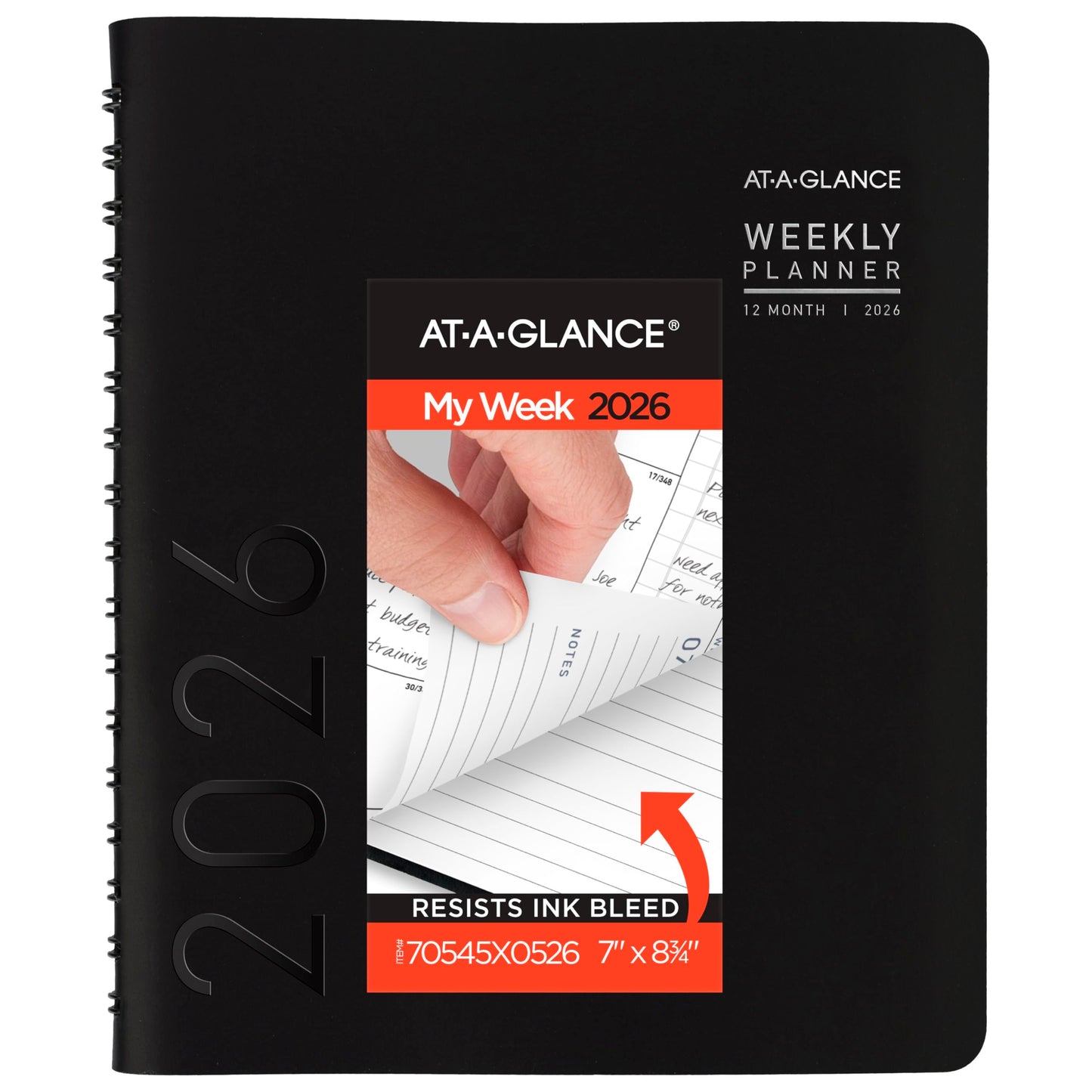 AT-A-GLANCE 2026 Planner, Weekly & Monthly, 7" x 8.75", Medium, Contemporary Lite, Black (70545X0526)