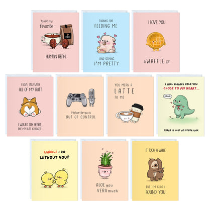 Boxed Set of 10 Anniversary Birthday Mother's Day Variety Pack for Mom, Wife, Girlfriend, Boyfriend, Husband - Punny Cute Funny Cards for Couples Him Her Blank Inside (10 Cards Box Set)