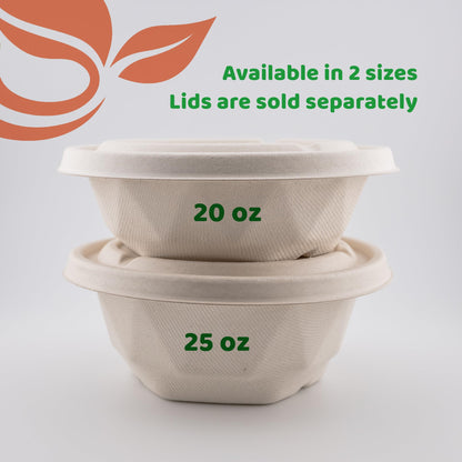 25 oz Compostable Bagasse Bowls 50 Pack – Extra Thick Biodegradable | Eco-Friendly, PFAS-Free, Microwave & Freezer Safe Disposable Bowls for Hot & Cold Food, Takeout, Catering (Diamond Pattern)