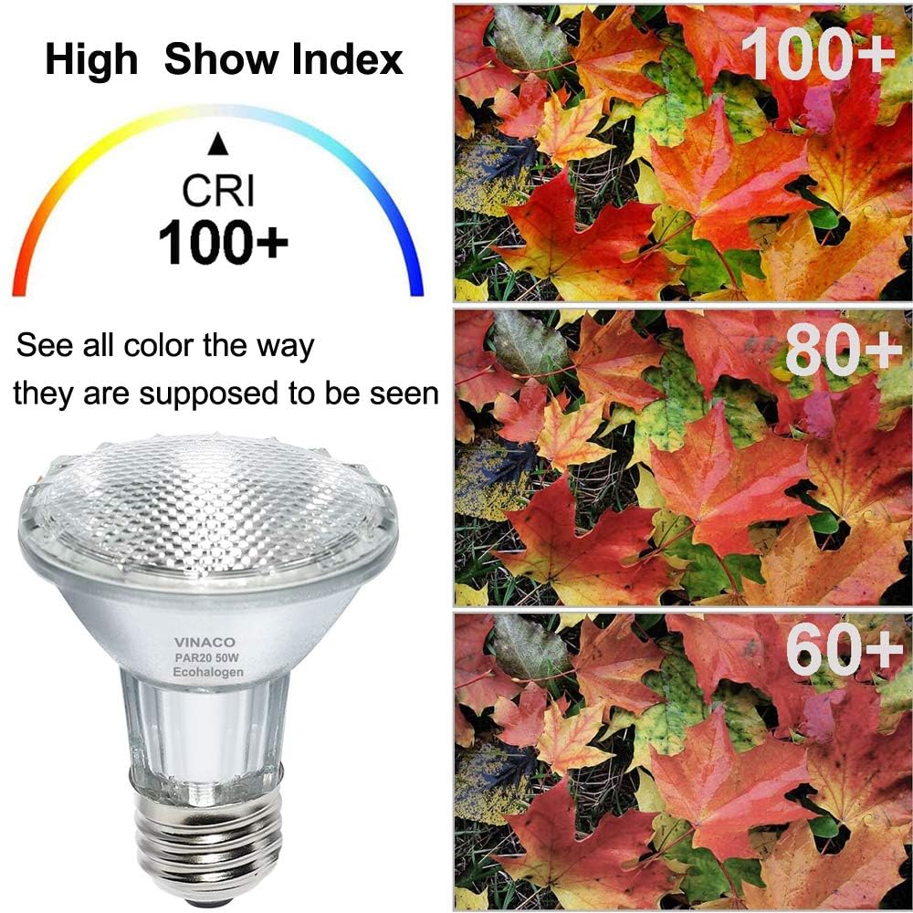 Vinaco Par20 Bulb 50 Watt, 2 Pack High Output Par20 Halogen 50W, Par20 Warm White 3000K, Par20 Flood Dimmable, Long Lasting E26 Great for Track and Recessed Lighting