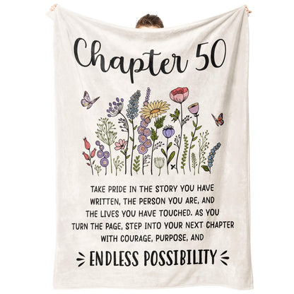 Afterprints 50th Birthday Gifts for Her, Chapter 50 Birthday Blanket, 50 Year Old Bday Gifts for Women Friend, Sister, Mom, 1975, 50th Birthday Decorations, Turning 50 Throw Blankets 50'' x 60''