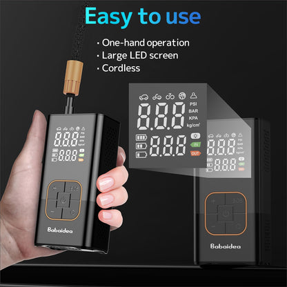 150PSI Tire Inflator Portable,Rechargeable Cordless Mini Air Compressor with Battery,Digital Pressure Gauge Auto Shut Off,LED Light Emergency Pump for Car Motorcycle Bike Tires Balls,DC,2.6*1.9*5.3"