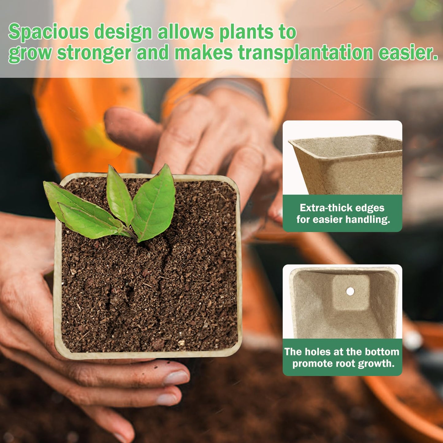 Doubleggs 150 Packs Square Peat Pots, 3.15-Inch Biodegradable Seed Starter Pots for Germination, Nursery Planting Trays with 100 Labels and 2 Transplant Tools