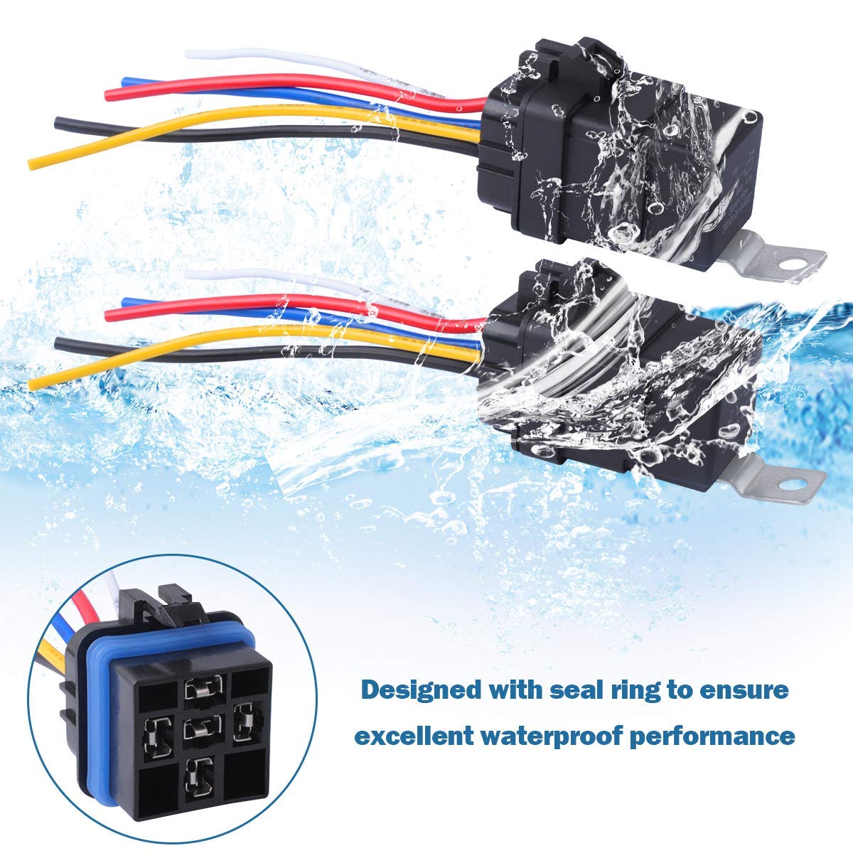 5-PIN 12V DC 40/30 Amp SPDT Waterproof Relay with Harness Socket 16/14 AWG Wires Ideal for Cars, Boats, Motorcycles, 5-PIN SPDT Bosch Style Automotive Relay by Wadoy (Pack of 5)