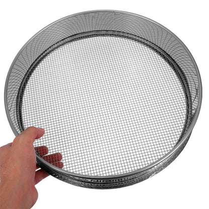 Veemoon Stainless Steel Garden Soil Sieve. Soil Classifier Sifter Round Planter Sand Screen Pan - 2mm Mesh Sifter Pan for Potting Compost and Sand Rock Sifting Filtration (9.8 Inch)