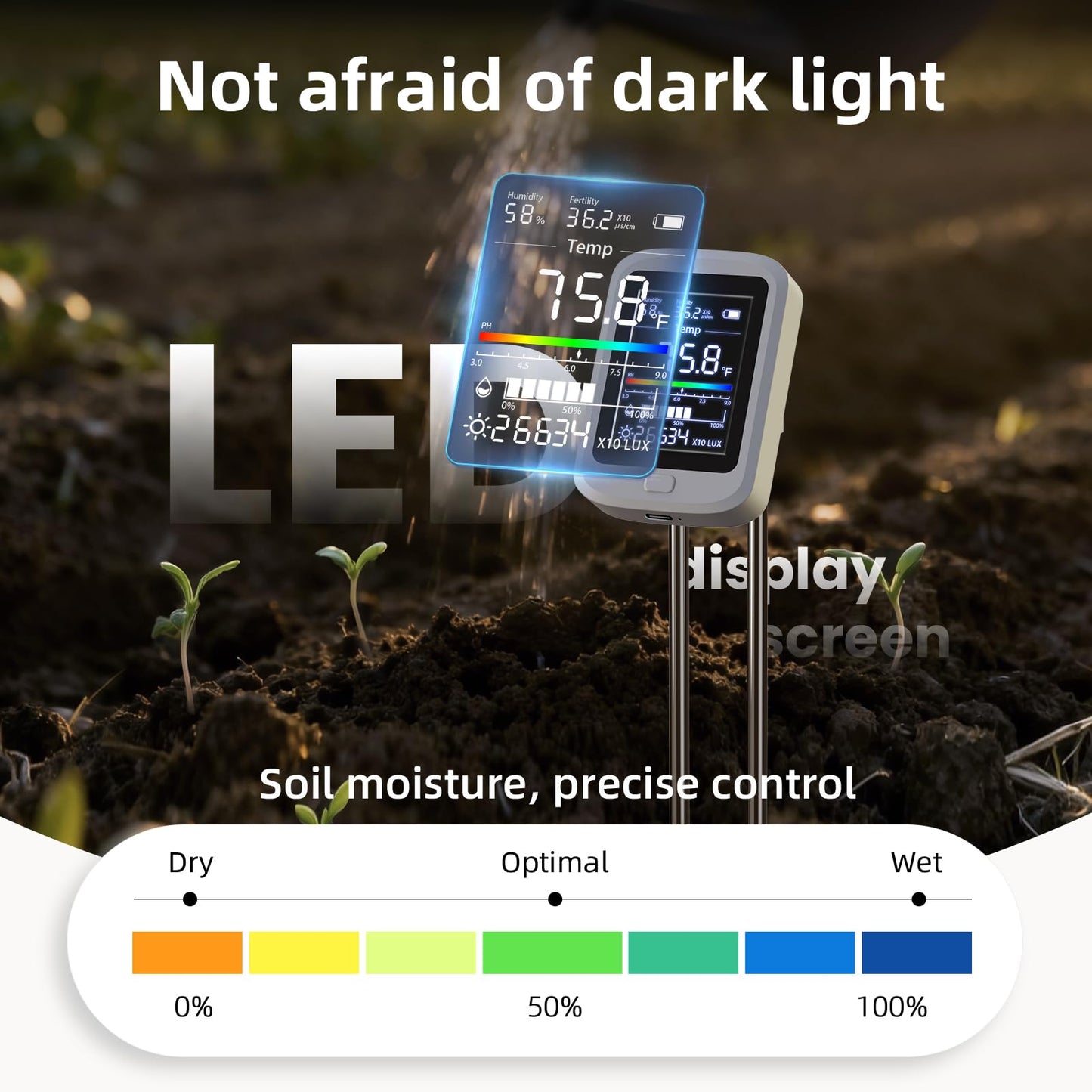 6-in-1 Soil Test Kit for Gardening Deals,2026 Rechargeable Digital pH Meter/Temperature/Sunlight/Fertility/Environmental and Soil Moisture Meter with LCD Display for Indoor/Outdoor Plants
