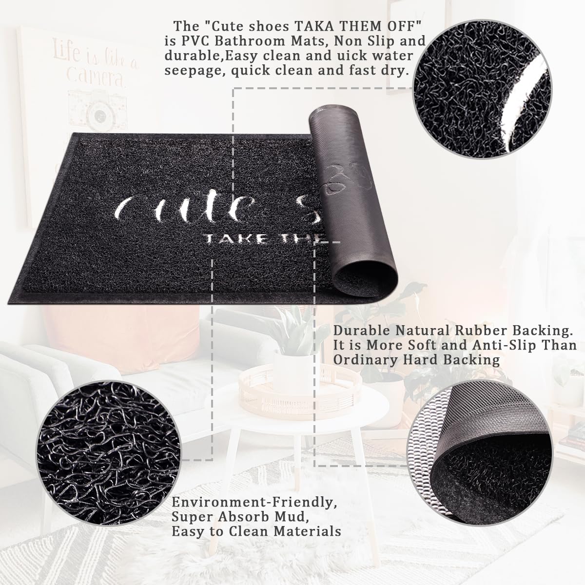 Welcome Mat Indoor Front Door Mats Outdoor for Home Entrance Durable PVC Material with Non Slip Rubber Backing Cute Shoes TAKE Them Off Mats Doormat for Indoor Outdoor High Traffic Areas