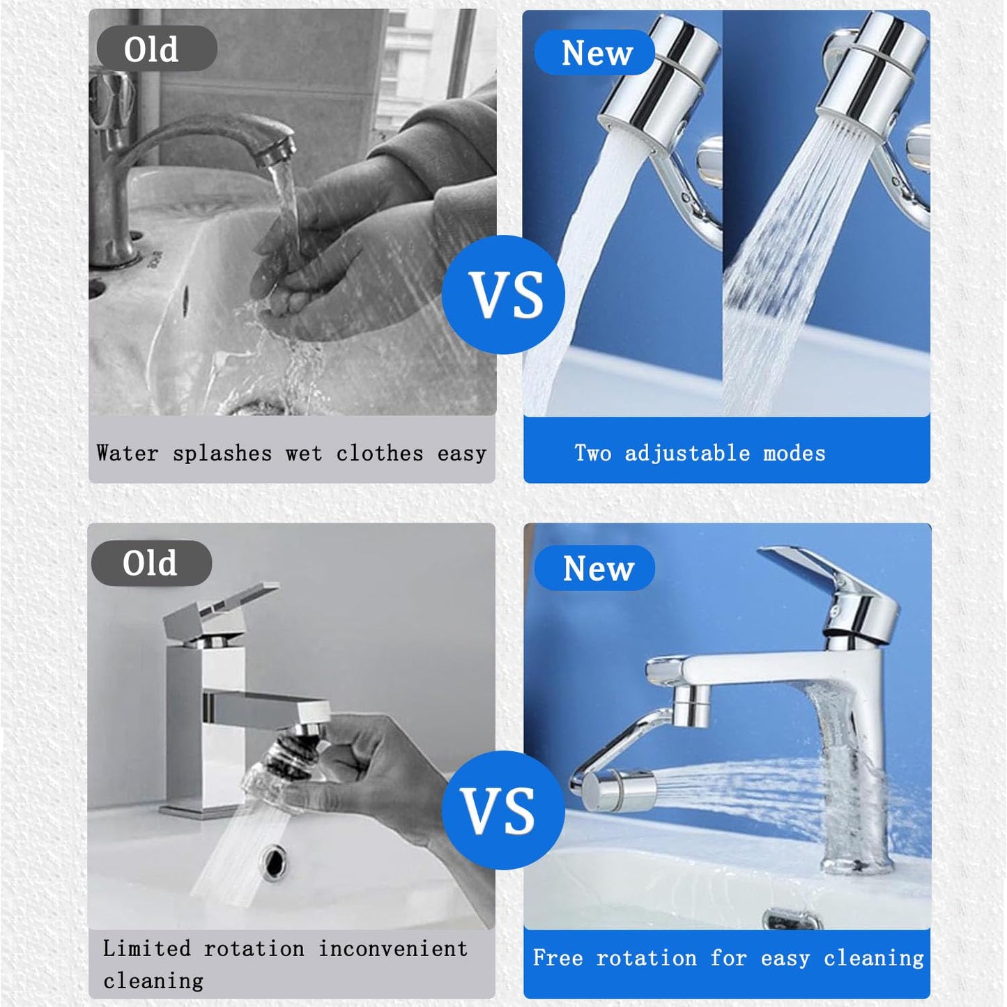 2Pcs 1080° Rotating Faucet Extender Aerator, Big Angle Swivel Extender Sink Attachment, New U Shaped Faucet Aerator for Sink Faucet, 2 Modes Sprayer - Aerator Mode & Rinse Mode