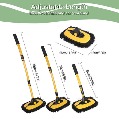 43" Car Wash Brush with Long Handle, Car Wash Mop with 2 Replaceable Microfiber Head, 15° Telescopic Curved Microfiber Cleaning Mop Car Washing Kit for RV Truck Camper Automotive Broom Accessories