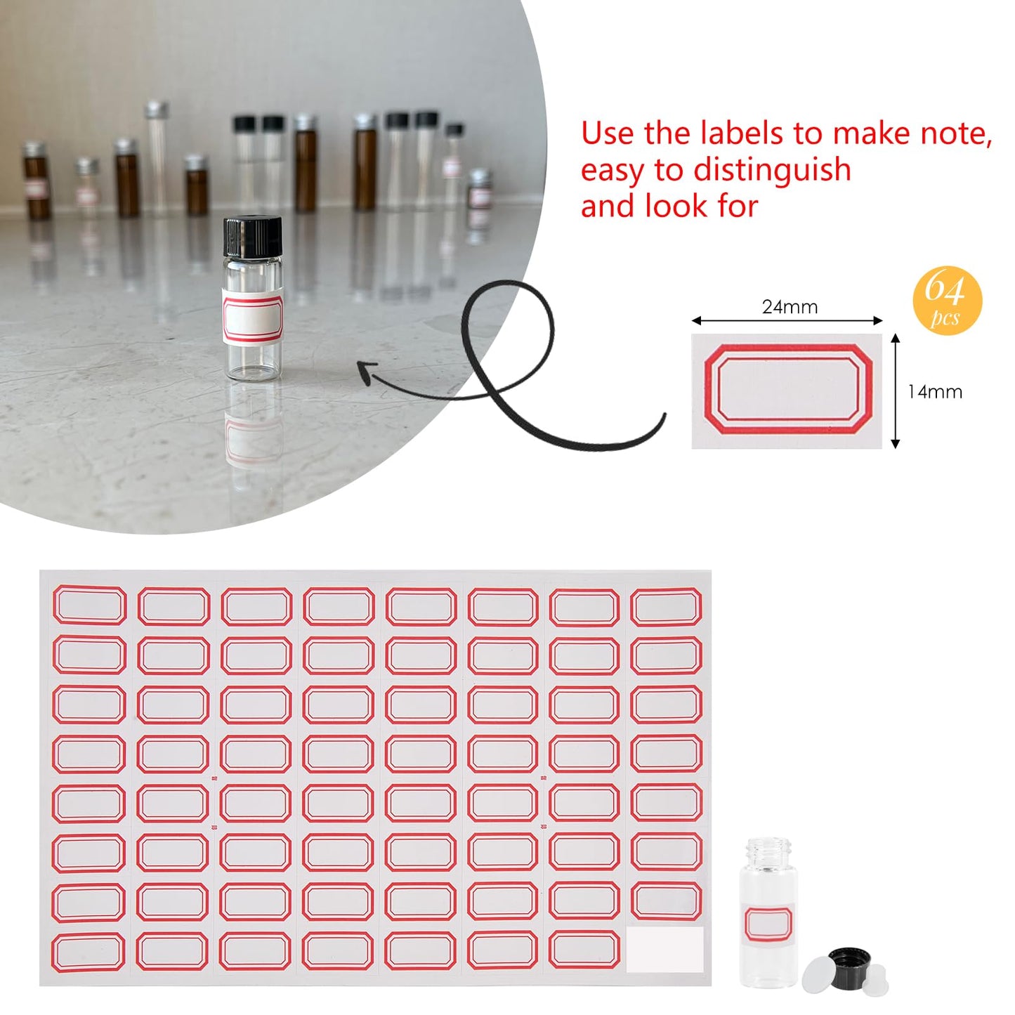4ml Clear Glass Vials with Screw Caps and Plastic Stoppers, 1 Dram Small Liquid Sample Vial, Leak-Proof Vial, 50PCS