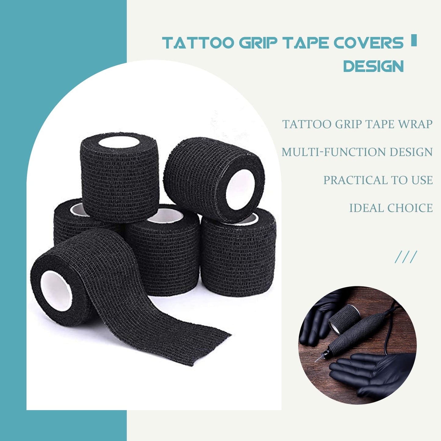 WZPB Tattoo Grip Tape - 24 Pack Grip Wrap Cover Disposable Tape Self-Adhesive Bandage Grip Tape for Tattoo Machine 2" x 5 Yards Black