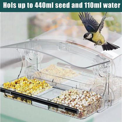 WLLKOO Window Bird Feeder 2 Pack with Strong Suction Cups, Clear Bird feeders for Viewing, Bird Feeders for Outdoors Outside with Drain Holes