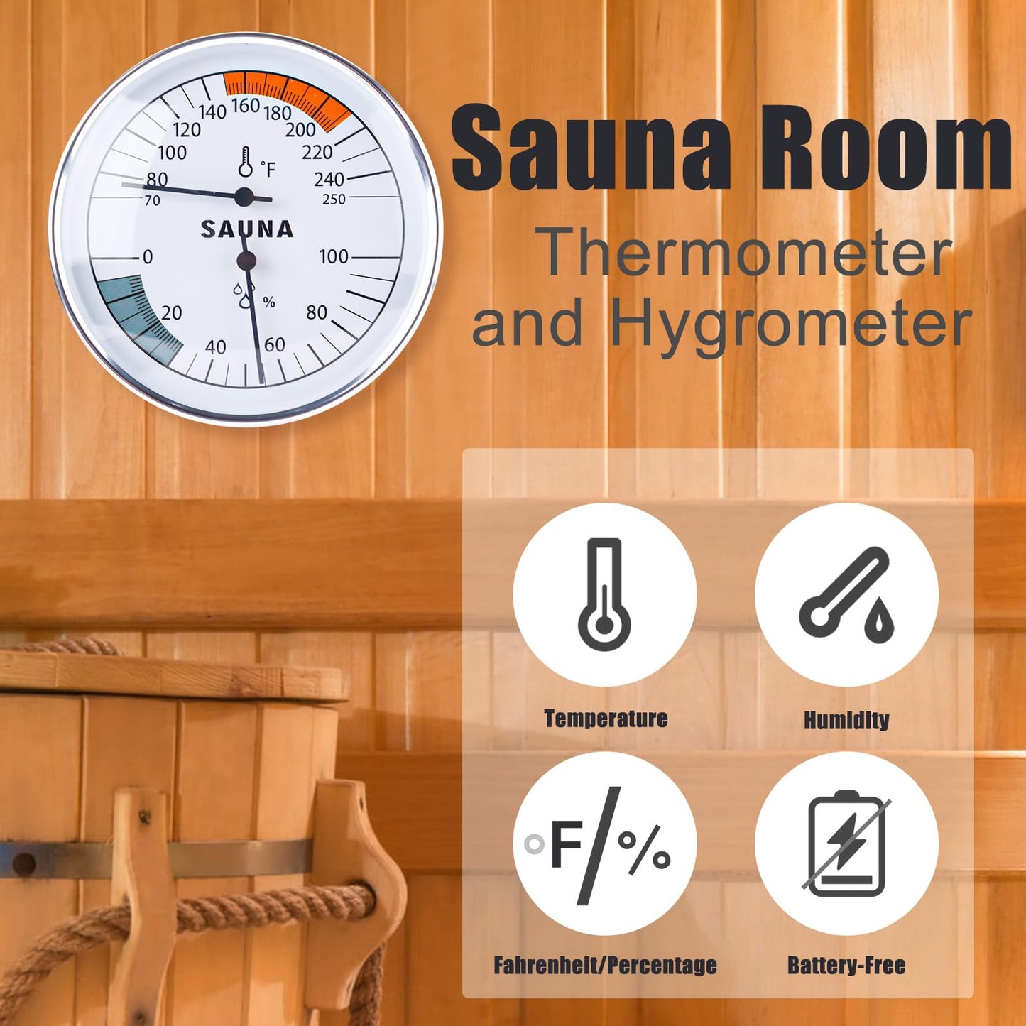 2pcs Sauna Thermometer, 2 in 1 Thermometer Fahrenheit and Hygrometer Hanging Temperature Gauge Sauna Room Accessories for Indoor Humidity Temperature Infrared Monitor