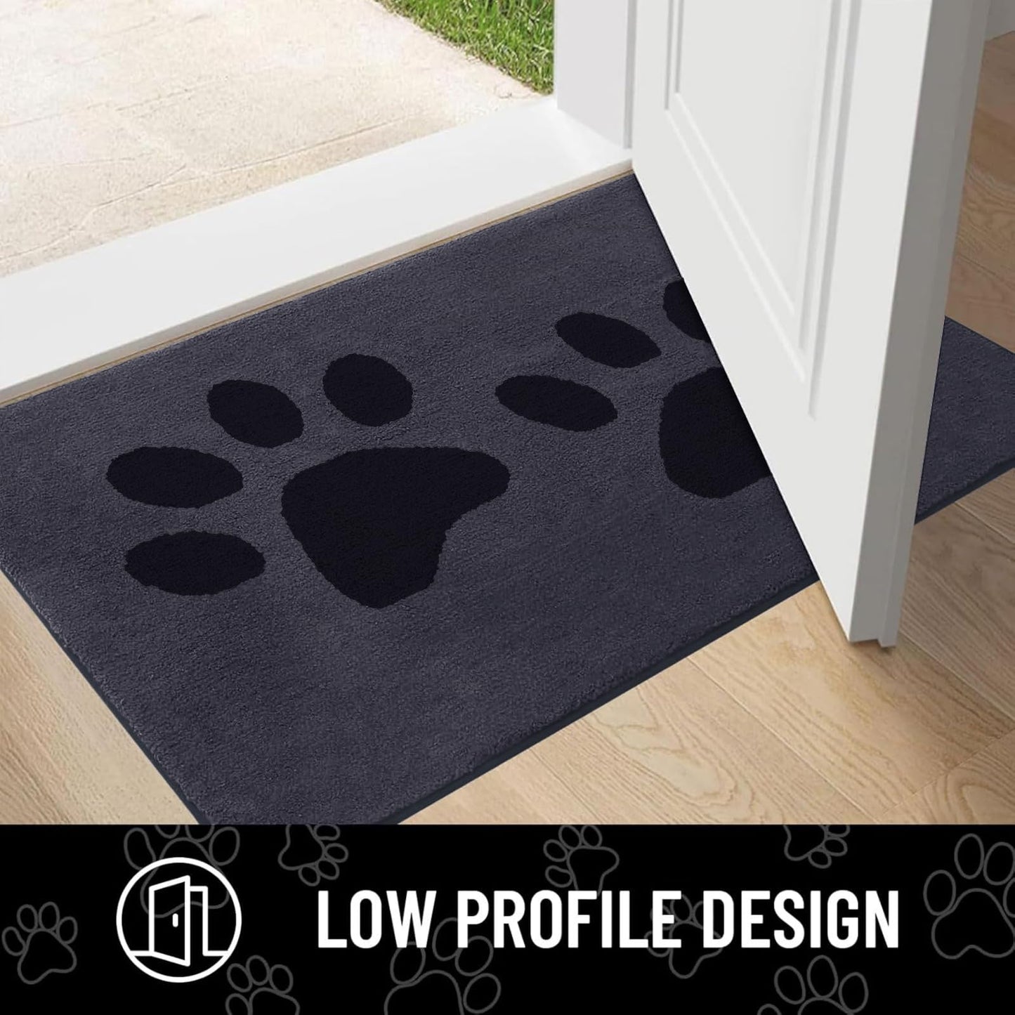 Arotive Indoor Door Mat, 20" x 30" Absorbent Dirt Resist Washable Front Back Door Mat, Non-Slip Low-Profile Dog Paws Entrance Doormat, Durable Inside Floor Mats for Entryway, Dark Grey and Black