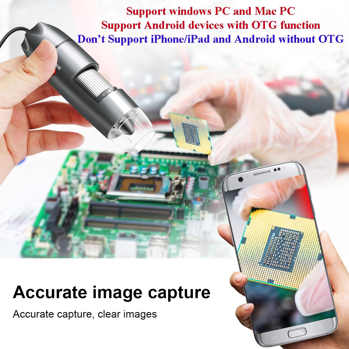 USB Microscope Camera 40X to 1000X, Cainda Digital Microscope with Metal Stand and Carrying Case Compatible with Android Windows 7 8 10 11 Linux Mac, Portable Microscope Camera