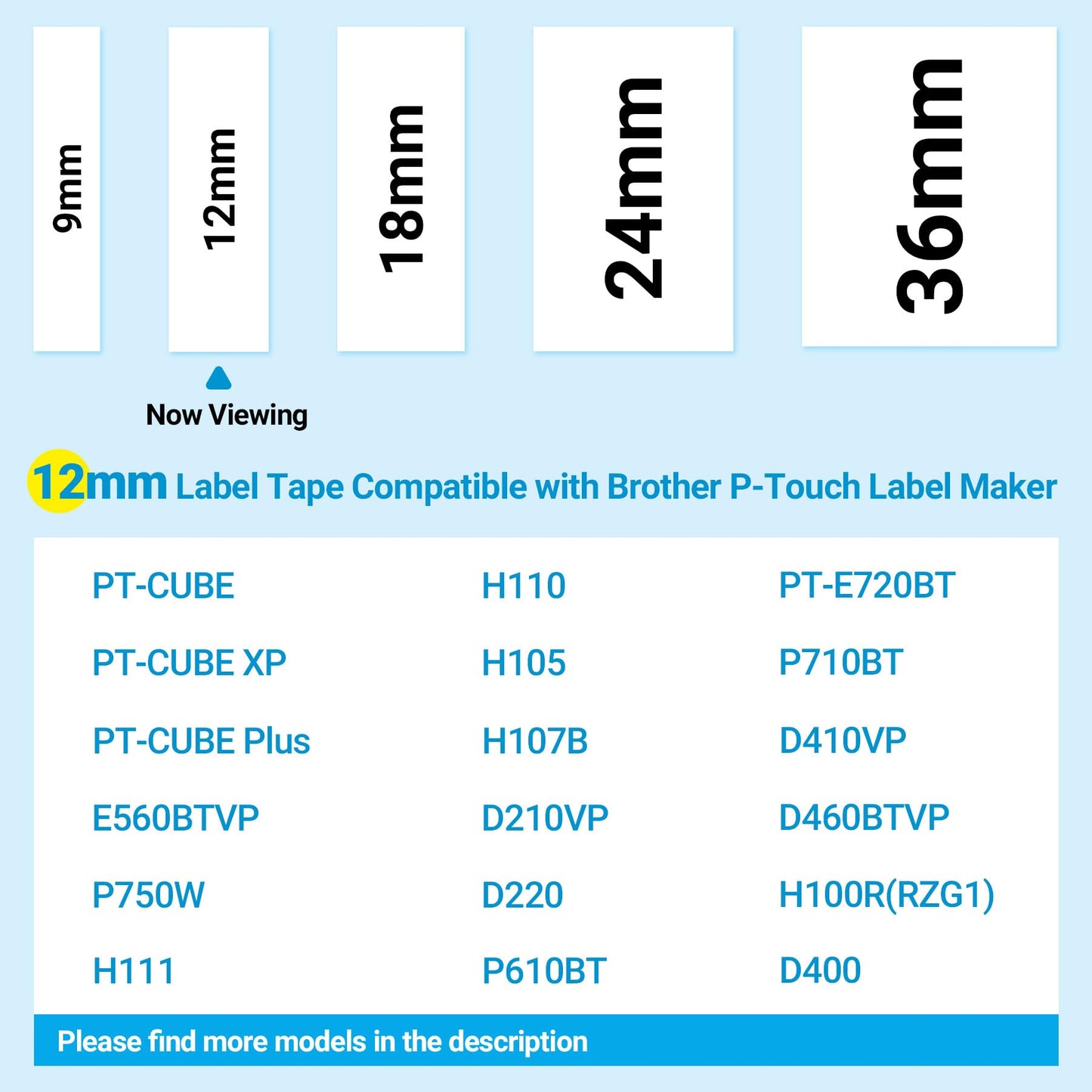6-Pack TZe-231 Replace for Brother Label Maker Tape 12mm White Laminated Compatible with Brother P-Touch Label Tape Refills 12mm 0.47 White for PTH110 PT-D210 D220 D200 H100 D600 D400AD 1230 1280 1290