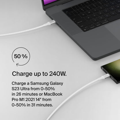 Belkin BoostCharge USB-C to USB-C Power Cable (2M/6.6ft) Fast Charging Cable 240W Power Delivery USB-IF for MacBook Pro, iPad, iPhone 16 Series, Galaxy S25 Series, Nintendo Switch 2 & More - White