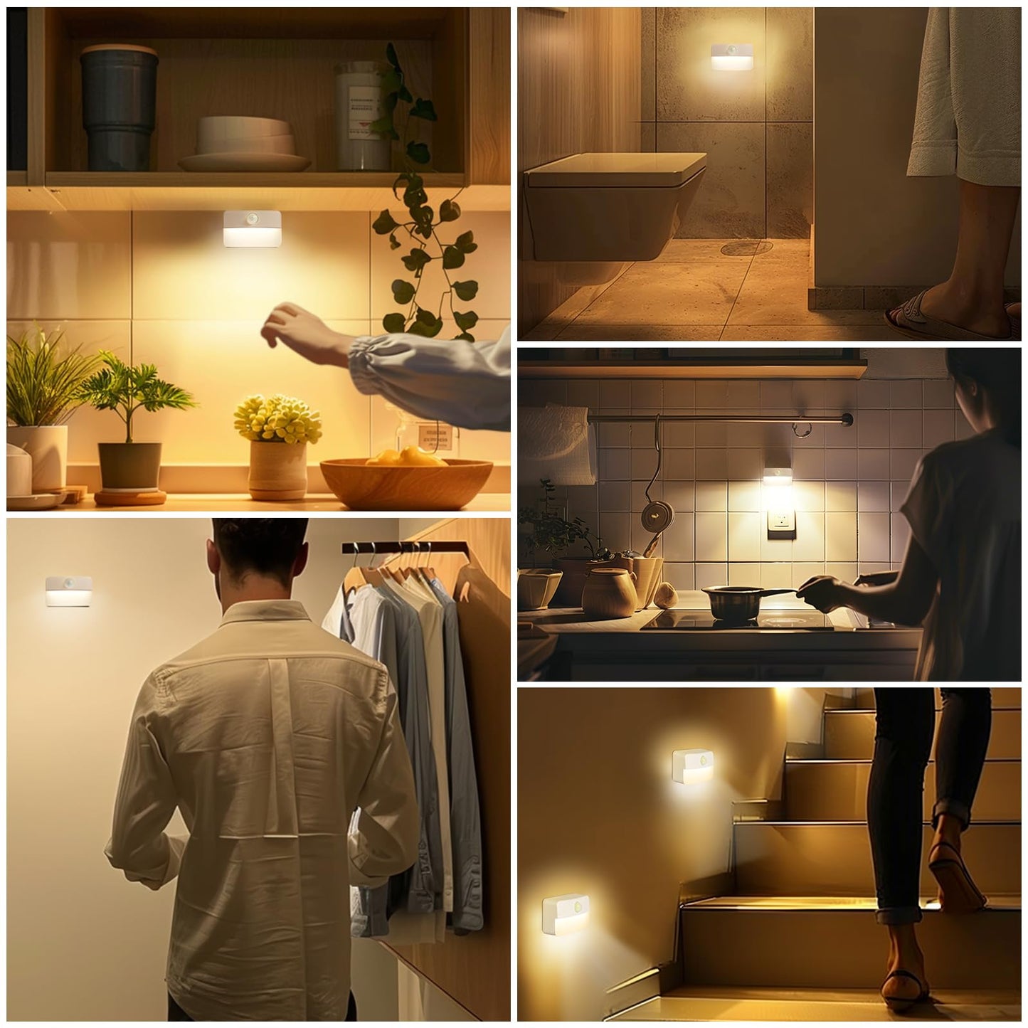 8 Pack Motion Sensor Stair Light for Indoor, Battery Operated Closet Lights, Wireless Stick on Anywhere Hallway Lamp, 40 Lumen 3000K Portable Led Night Lamps for Bedroom Under Cabinet Kitchen