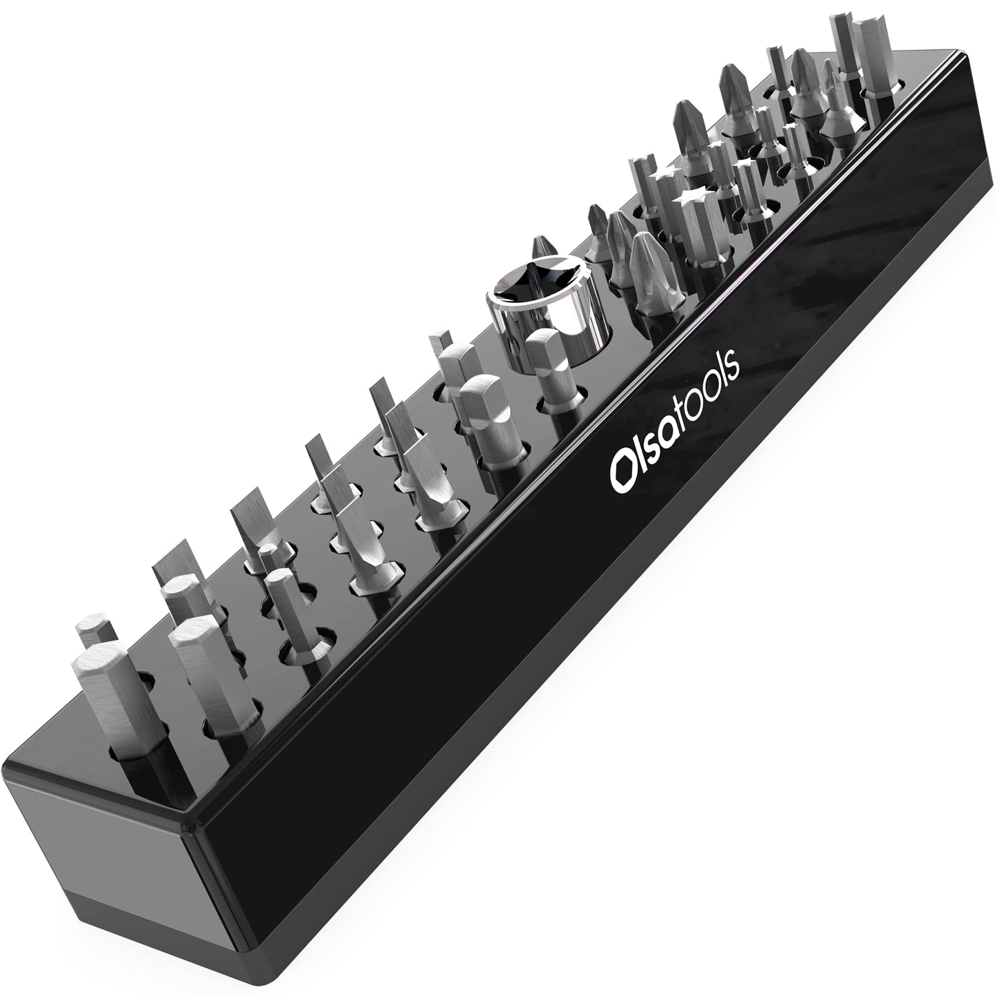 Olsa Tools Professional Hex Bit Organizer with Magnetic Base | Professional Quality Hex Bit Holder for Your Specialty, Drill or Tamper Bits (Black)