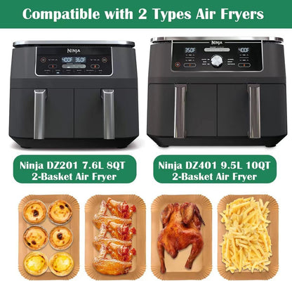 225PCS Air Fryer Liners for Ninja Foodi Dual Air Fryer DZ201/DZ401, Air Fryer Parchment Paper Liners, Rectangle Disposable Paper Liner,Airfryer Liners Baking Paper Air Fryer Accessories