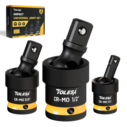 TOLESA Swivel Socket Set, Impact Universal Joint-Socket Swivel Set, 1/2", 3/8", 1/4" Flexible Socket Swivel Set Premium CR-MO Steel U Joint Adapter Wobble