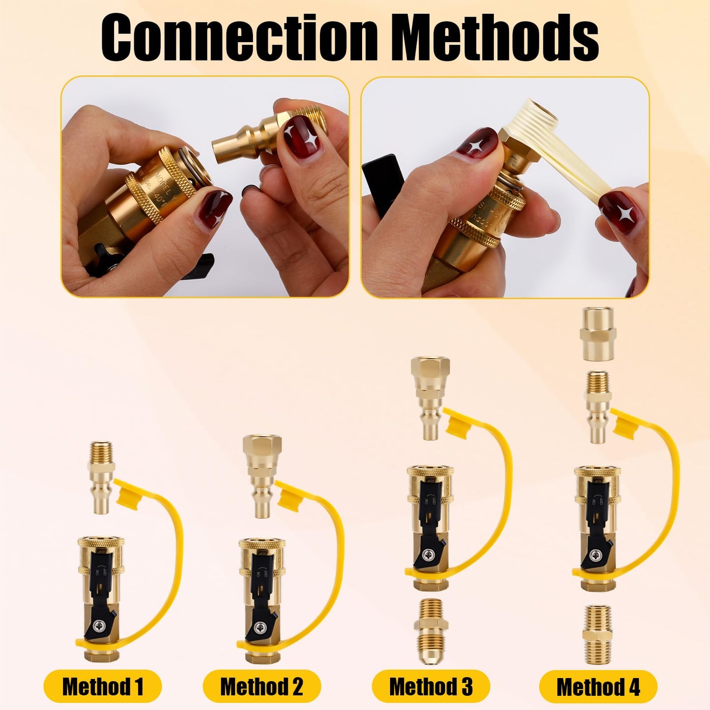 7pcs RV Propane Quick Connect Fittings Adapter Valve Kit, 3/8" Flare x 1/4" NPT Male Female Brass Quick Connect Plug Couplers Pipe Nipple for Low Pressure Gas Appliance Grills Heaters BBQ