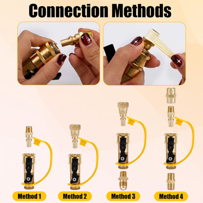7pcs RV Propane Quick Connect Fittings Adapter Valve Kit, 3/8" Flare x 1/4" NPT Male Female Brass Quick Connect Plug Couplers Pipe Nipple for Low Pressure Gas Appliance Grills Heaters BBQ