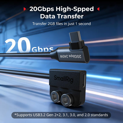 SmallRig USB-C Cable Male to Female [20Gbps, 240W], with 1/4''-20 Screws for Camera Cage, L-Shape Mount Plate, USB 3.2 Gen 2x2 Fast Data Transfer & Power Delivery Cable - 5595