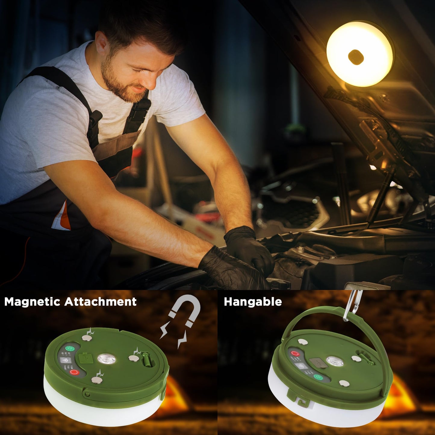 YUNJAYI Retractable Camping String Lights, 33FT 3000mAh Rechargeable 4 in 1 Camp Lights String with 9 Lighting Modes, Outdoor String Lights Waterproof, Portable Camping Lights for Yard, Tent & Hiking