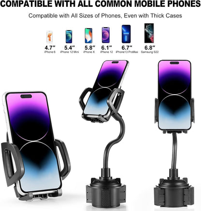 Upgraded Cup Holder Phone Mount for Car, Universal Adjustable Gooseneck [2026] Cell Phone Holder Stable & Anti-Shake Expandable Base for Car Truck SUV, Compatible with All Smartphones