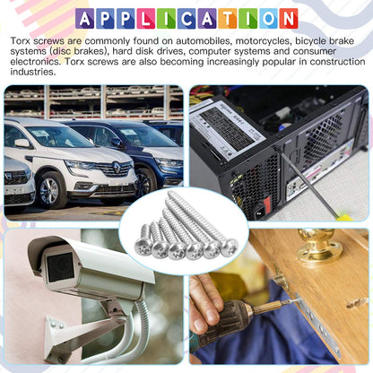 Glarks 211Pcs #8 x 1/2'' / 5/8'' / 3/4'' / 1" / 1-1/4'' / 1-1/2'' Button Head Torx Security Sheet Metal Screws Assortment Set, 6 Size Stainless Steel Tamper Resistant Screws with T20 Bit