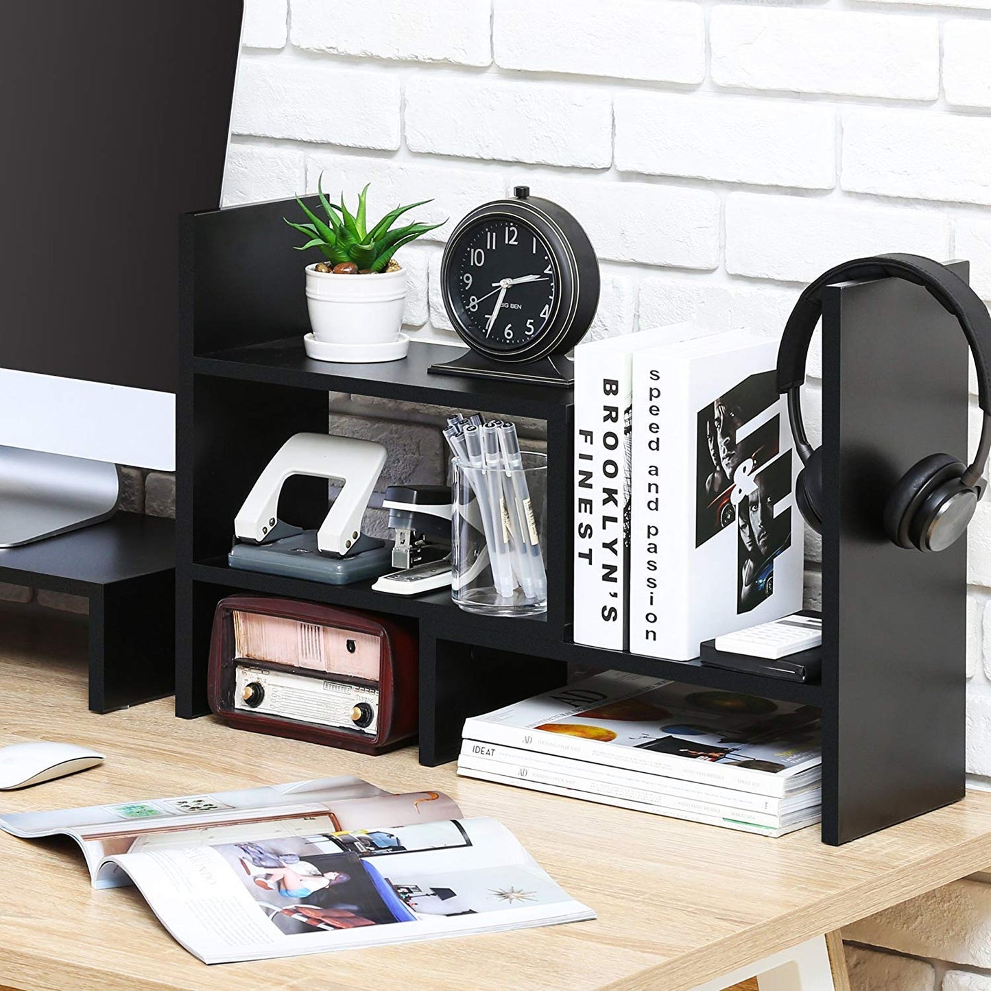 Adjustable Desktop Bookshelf Office Organizer Desk Storage Organizer Display Shelf Rack, Counter Top Bookcase