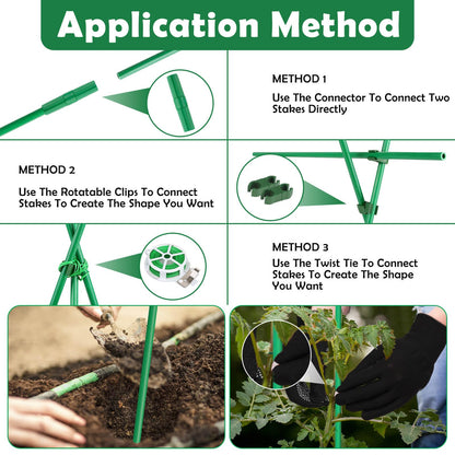 Cludoo Garden Stakes Set with 30 Sets Fiberglass Plant Stakes Sticks Supports and Accessories, DIY 4ft 5ft 6ft 7ft Tomato Stakes for Vegetables, Tomato, Pepper, Fences Indoor Outdoor Plants