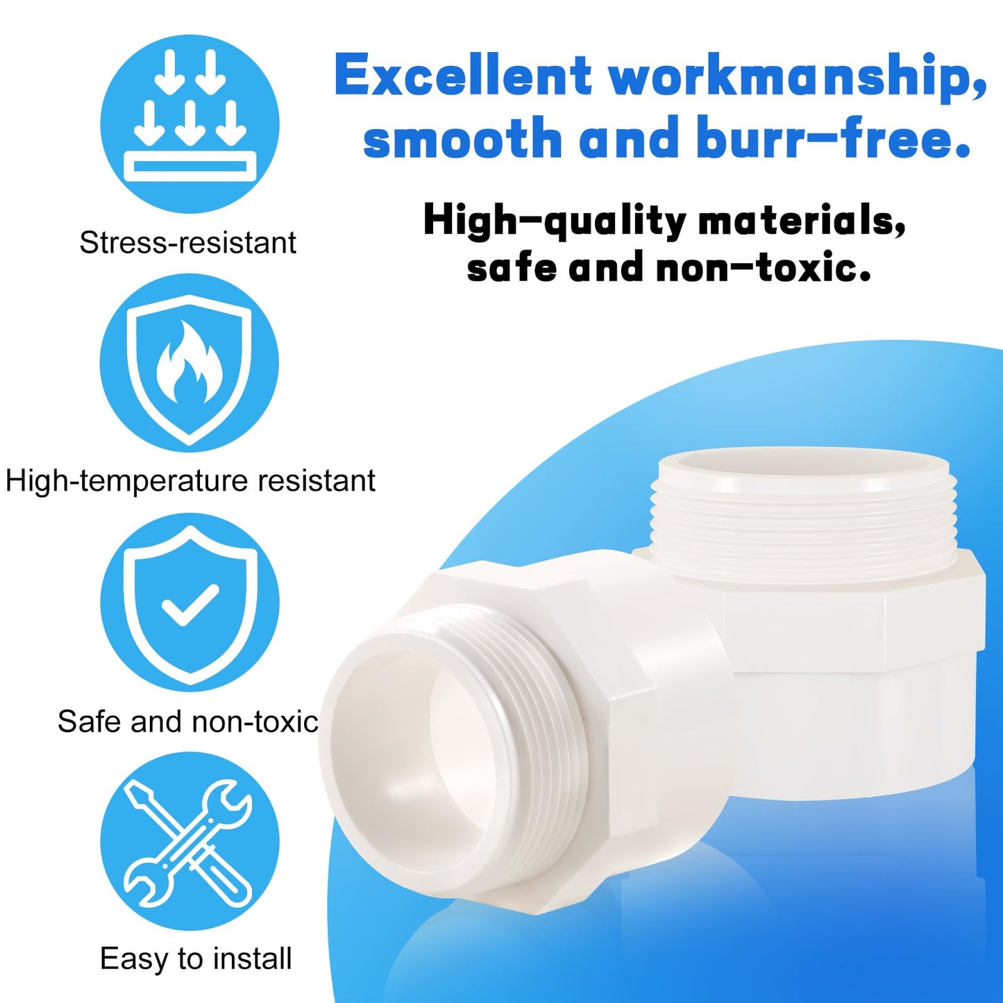 QruiLanTu 4Pcs 1 1/2" White 2-Way PVC Pipe Coupling Adapter Hex Nipple NPT Male Thread Pipe Coupling Adapter Connectors for 1 1/2 Inch PVC Pipe Socket x NPT Male