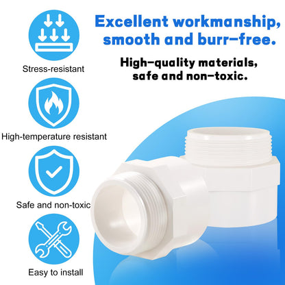 QruiLanTu 4Pcs 1 1/2" White 2-Way PVC Pipe Coupling Adapter Hex Nipple NPT Male Thread Pipe Coupling Adapter Connectors for 1 1/2 Inch PVC Pipe Socket x NPT Male