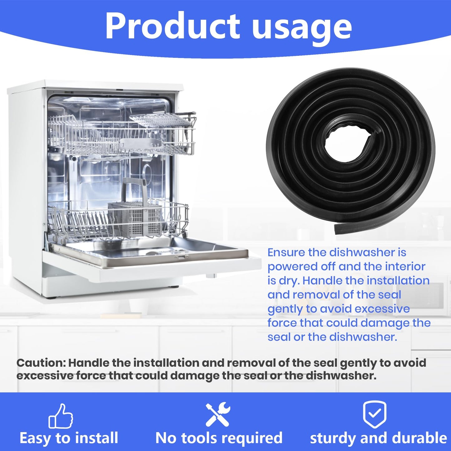 Sunniswi DD62-00043A Dishwasher Front Tub Door Seal Door Gasket (Black)