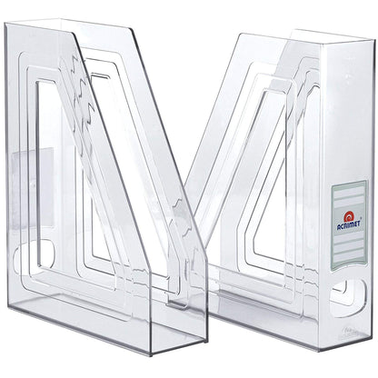 Acrimet Magazine File Holder – Vertical Rack for Documents, Folders and Mail, Durable Plastic Desk Organizer for Office & Home, Clear Crystal (2 Pack)