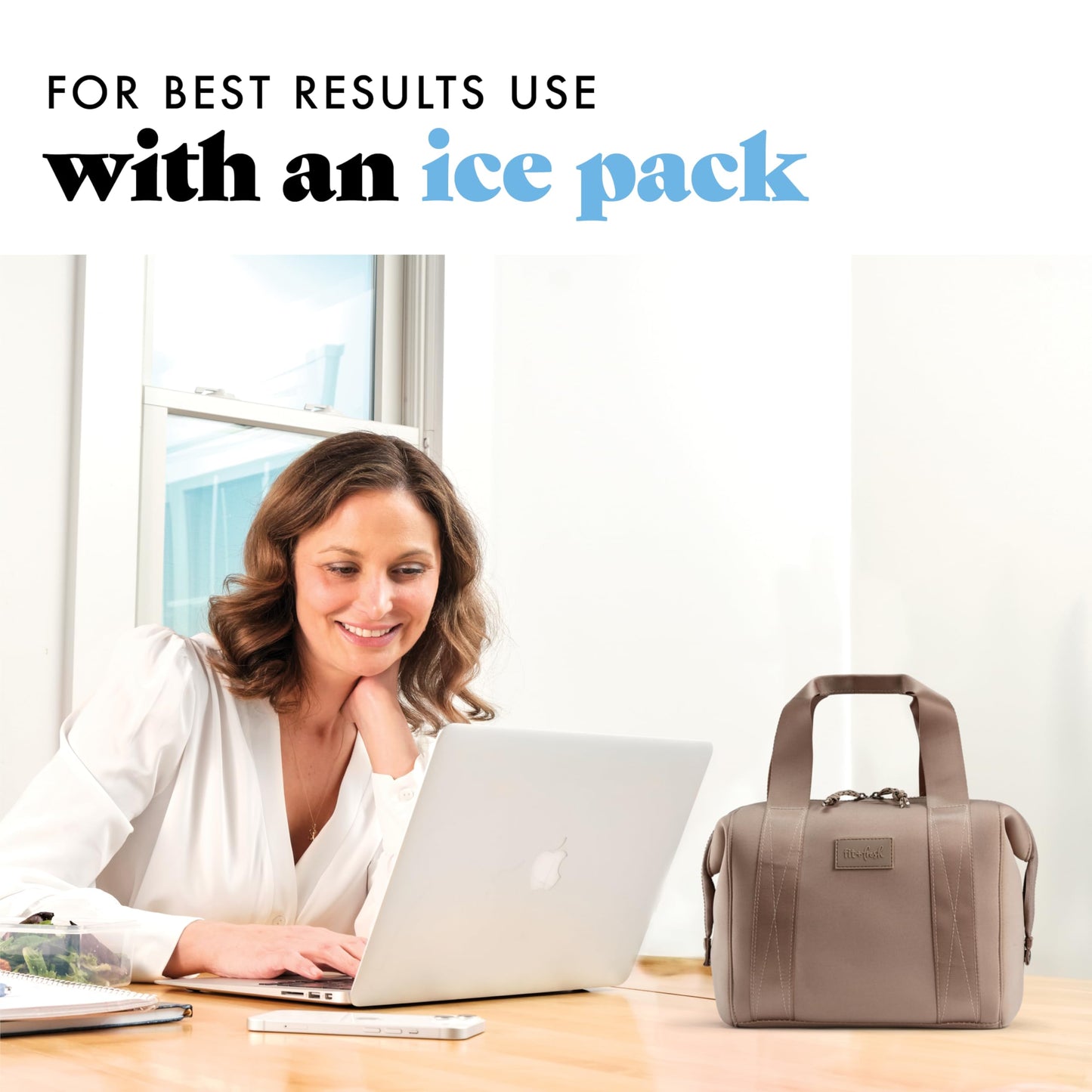 Fit & Fresh Neoprene Lunch Bag for Women, Insulated Womens Lunch Bag for Work, Tear & Stain Resistant Large Lunch Box for Women with Containers and Ice, Machine Washable Remi Lunch Bag, Taupe