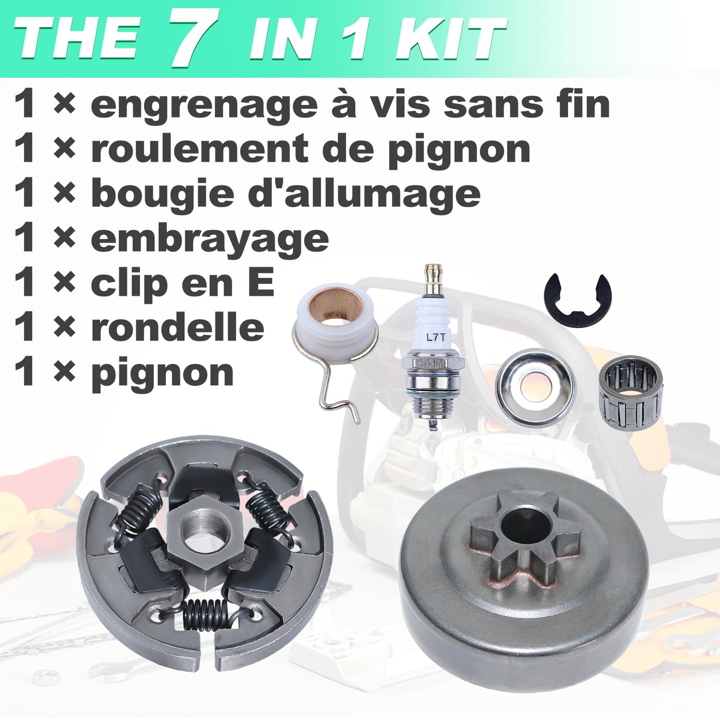 3/8" Sprocket Clutch Kit for Stihl 017 018 MS170 MS180 021 023 025 MS210 MS230 MS250, ADEFOL Sprocket + Clutch Drum + Bearing + Worm Gear + Washer + E-Clip + Spark Plug