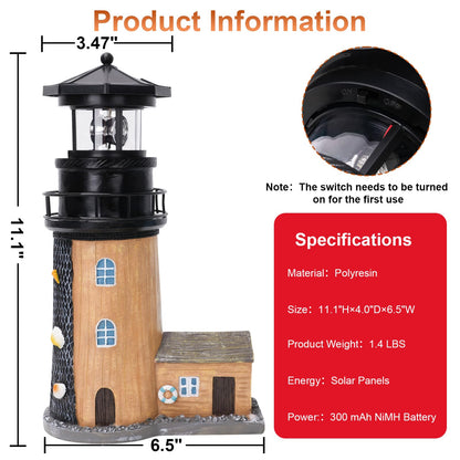 Solar Lighthouse with Rotating Beacon, 30CM Outdoor Lighthouse Garden Decor, Waterproof Statue Light House Lamp for Yard, Lawn, Patio Gifts