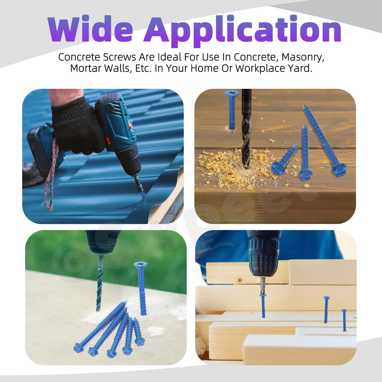 Swpeet 52Pcs 1/4" x 3-1/4" Flat Head Concrete Screw Anchors with Screwdriver Bit and Drill Bit Assortment Kit, Concrete Screws Self Tapping Cement Screws for Anchoring to Masonry Block Brick Stucco