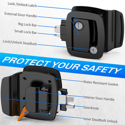 RV Door Lock Replacement, Upgraded Lighter RV Door Latch with Paddle Deadbolt & 4 Keys, 100% Metal Camper Door Locks, Aluminum Alloy RV Entry Door Lock for Travel Trailers Cargo Hauler, Black