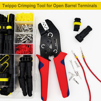 Twippo Crimping Tool with Ratchet, Ratcheting Wire Crimper Tool for Open Barrel Terminal Connectors, Electrical Crimping Tool, Crimping Pliers for 20-14 AWG