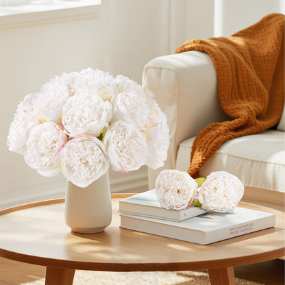 U'Artlines 2 Bouquet 10Heads Artificial Peony Silk Flower Leaf Home Office Wedding Party Festival Bar Decor (White)