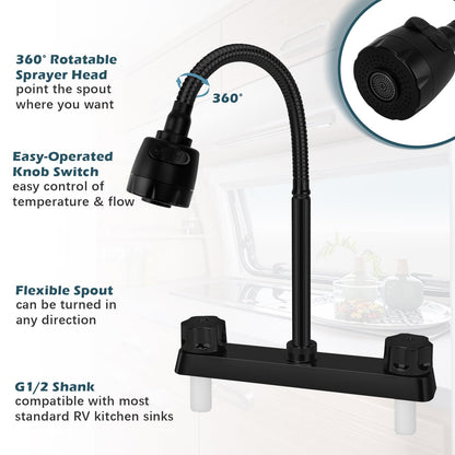 8 inches Apart RV Sink Faucet, Kitchen Faucet Replacement with Flexible 360 Degree Rotatable Sprayer for RV, Dual Function Sprayer, Campers, Motorhomes, Travel Trailers (Black)