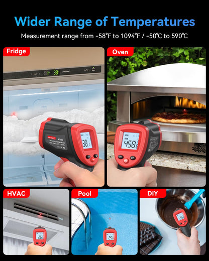 Wintact Laser Infrared Thermometer Gun -58℉ to 1094℉(-50℃ to 590℃) Non-Contact Digital Surface Temperature Gun with Max-Min Measure for Cooking Food, Pizza Oven, Grill, Griddle, HVAC NOT for Humans