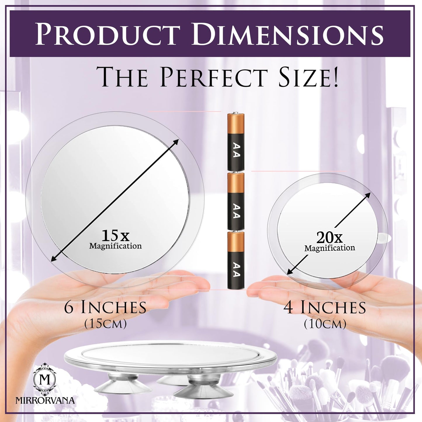15X & 20X Magnifying Mirror Set - Two Round Circle Magnifying Make Up Mirrors with Suction Cups - Compact & Portable for Travel - 15cm & 10cm